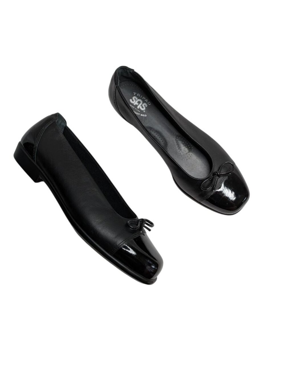 SAS Womens Black Leather Coco Slip On Ballet Flats 8N Square toe